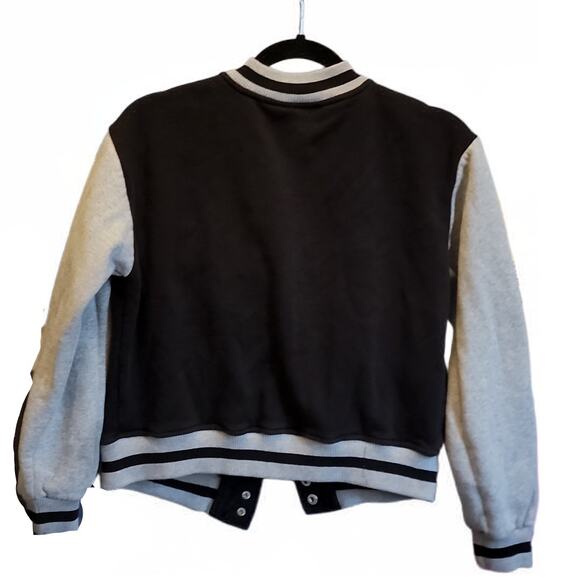 Black Gray Girls button up Varsity Jacket xs(0-2) - Picture 2 of 3